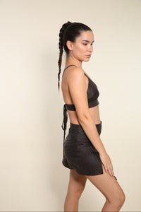 Dark Chocolate Mini Skirt With Asymmetrical Detail